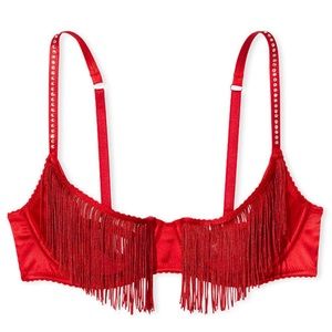 NWT Victoria’s Secret Very Sexy Fringe Open Quarter Cup Bra, Red, M